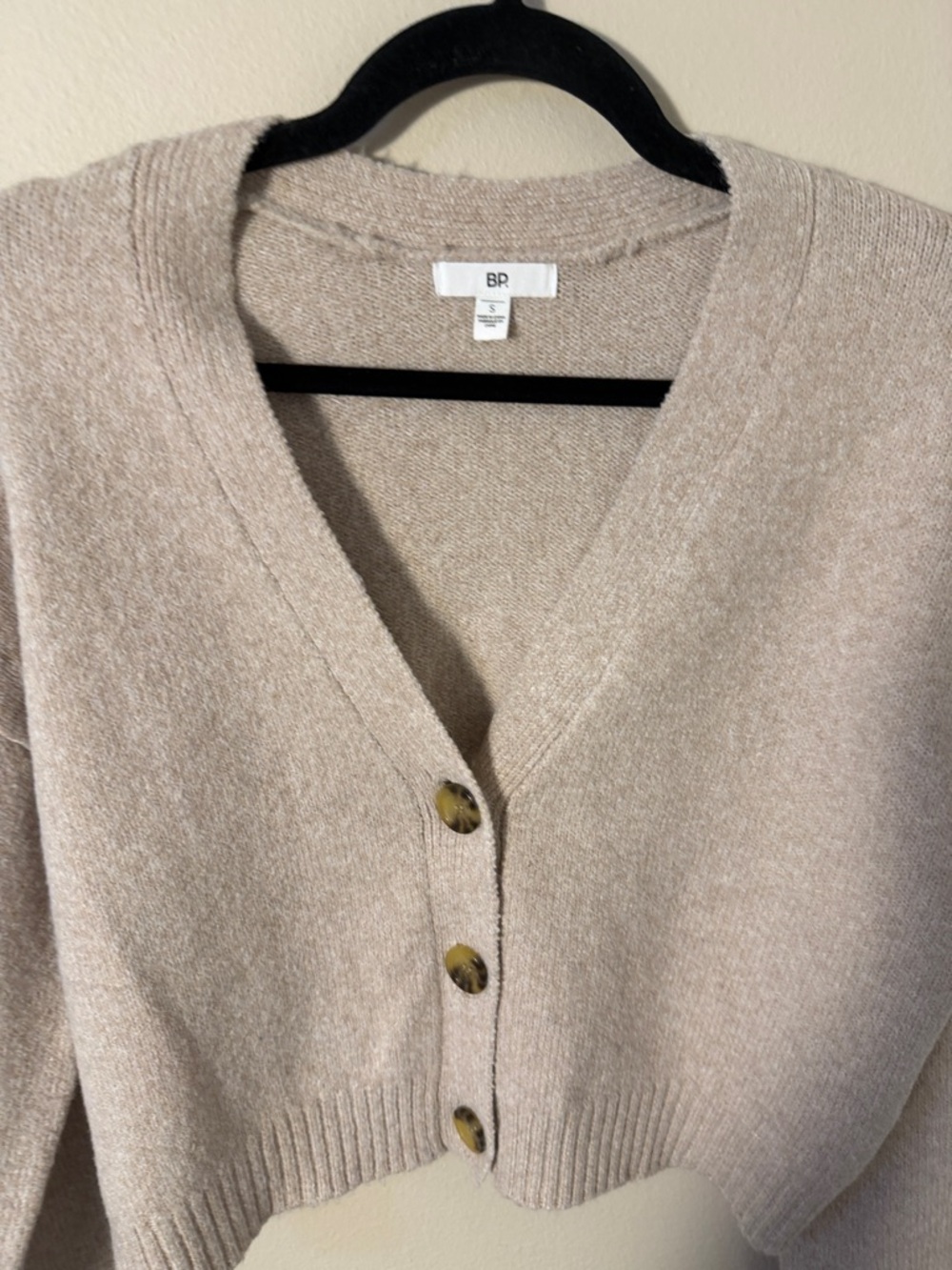 BP Womens Knit Crop Button Front Sweater Cardigan Oatmeal Light Size S - Picture 4 of 8